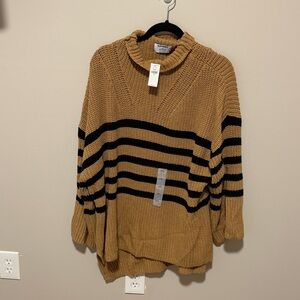 Old Navy Camel and Black Striped Cowl Neck Sweater
